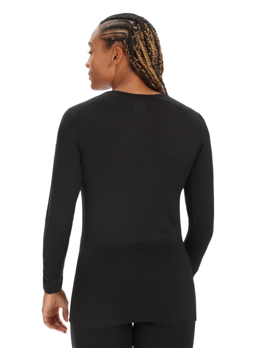 Women's Icebreaker Merino 200 Oasis Long Sleeve V Neck Thermal Top Base Layers Black | CA 1094FDNM